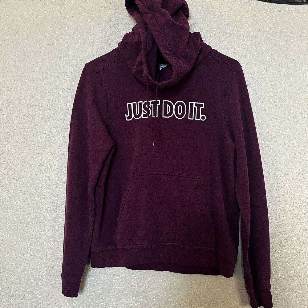 Womens Nike Air Just Do It Maroon Funnel Neck Hooded‎ Sweatshirt sz Small